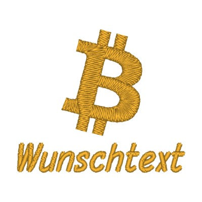 Stickmotiv Bitcoin / BTC mit Wunschtext individuell personalisierte Bestickung