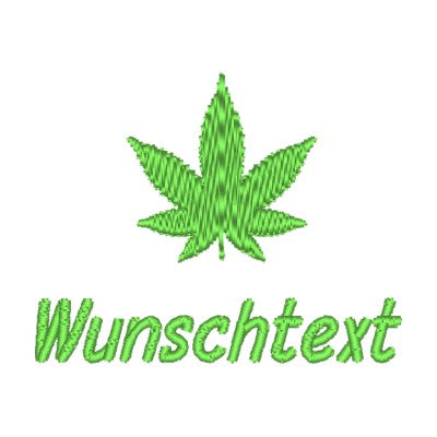 Stickmotiv Hanfblatt mit Wunschtext individuell personalisierte Bestickung